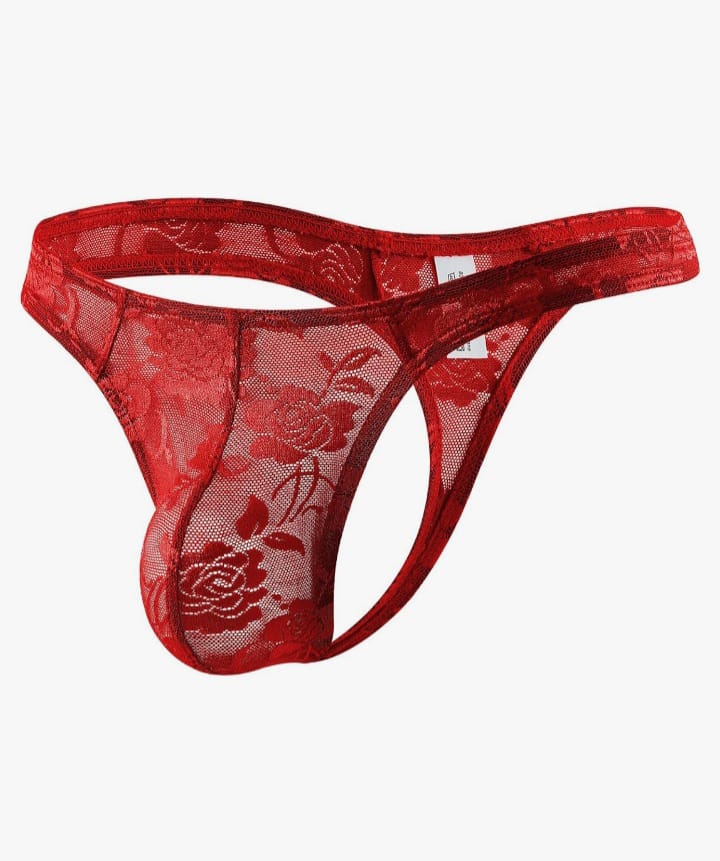 Men's Thongs Lace Underwear G-String Low Rise See Through Floral thong Tanga Pants